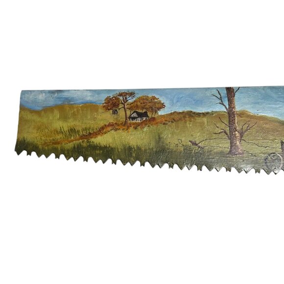 Antique Hand Saw Folk Art Rustic Countryside Scene Hand Painted Wall Decor - Picture 2 of 16